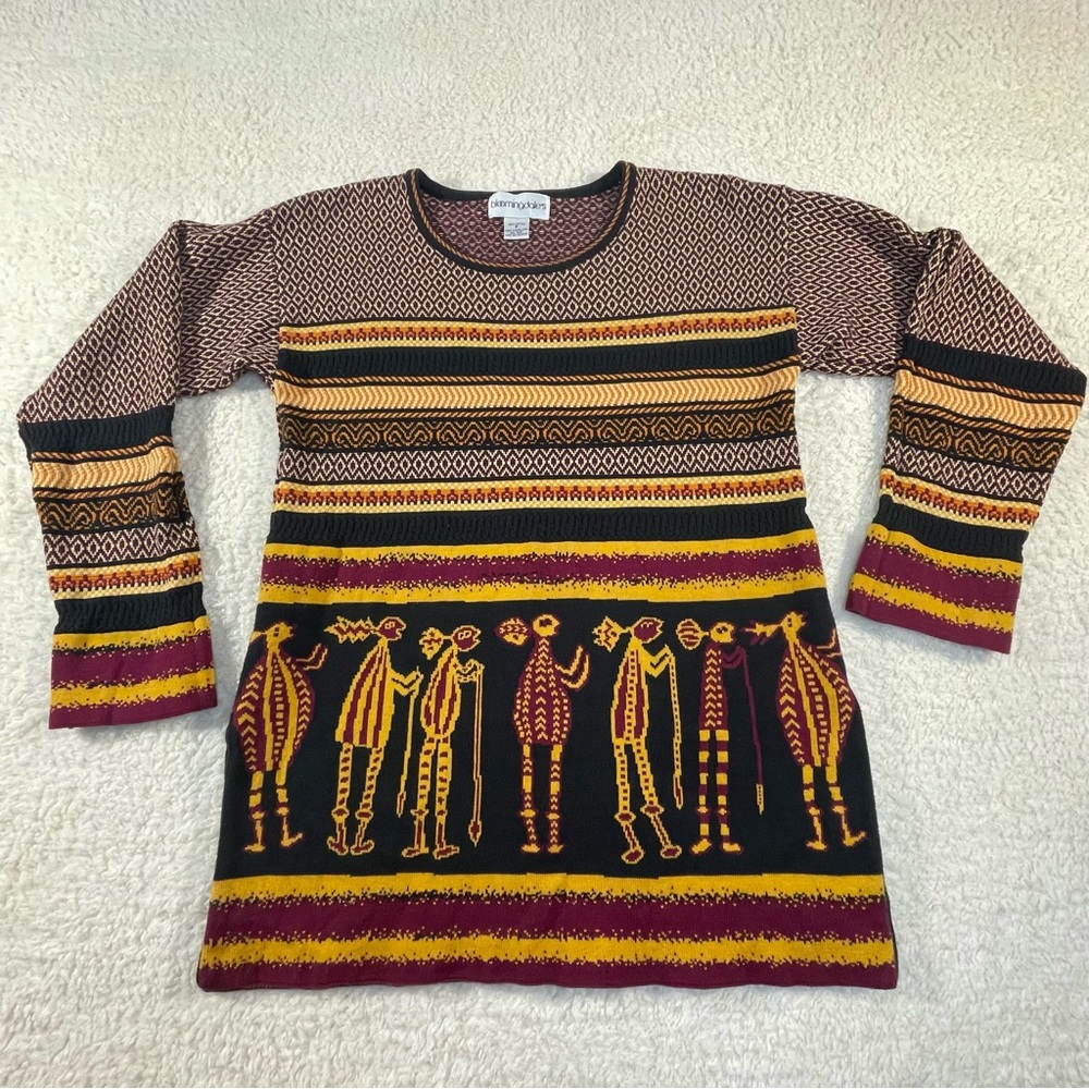 Vintage Bloomingdale’s Folk Art Cotton Knit Sweater | 90s Ethnic Boho Statement